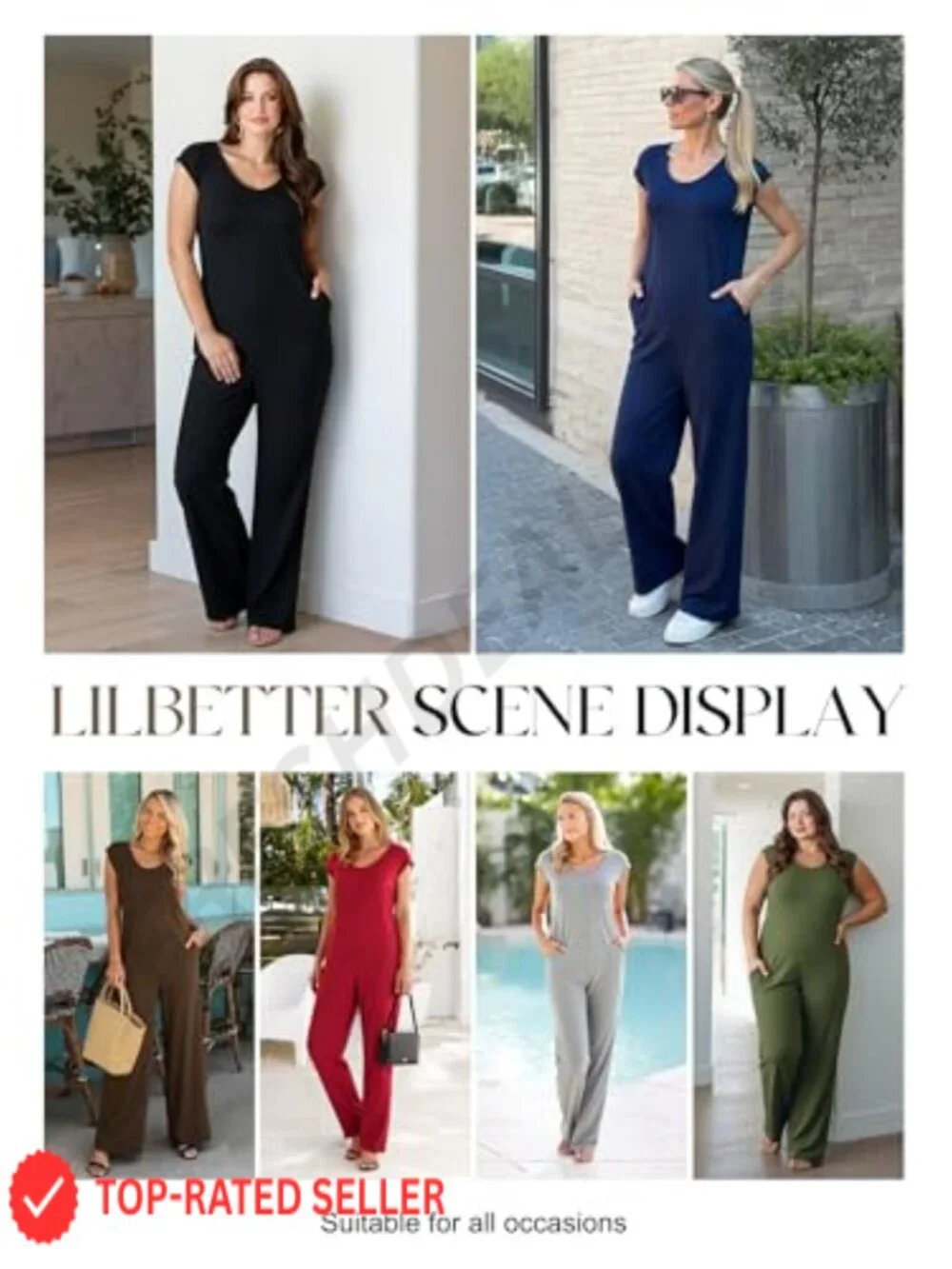 LILBETTER Women's Jumpsuit Casual Summer Cap Sleeve Overalls with Pockets Wide